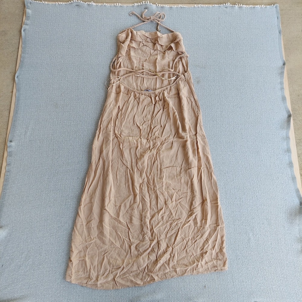 Zara Dress Women XL Tan Halter Neck Maxi Open Back Braided Strap Summer Boho - Picture 5 of 5